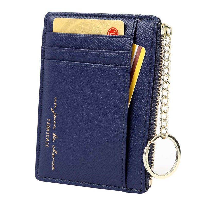 Cynure Women's 8 Cards Slim Minimalist Card Holder Coin Changes Purse Keychain Front Pocket Wallet, navy blue - Image 1